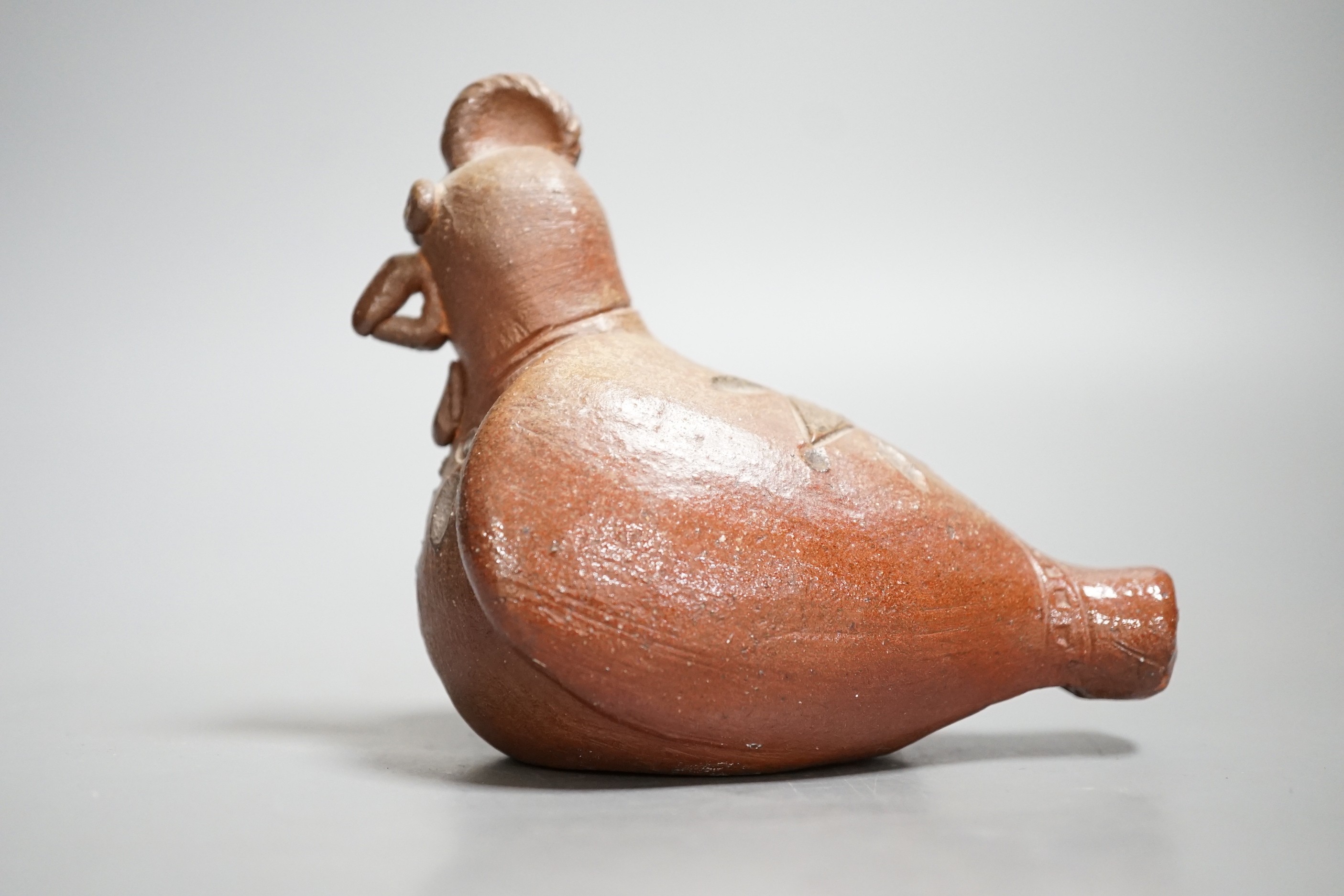 A French pottery novelty whistle modelled as a rooster, stamped M-DUPONT LA BORNE CHER. 12.5cm long